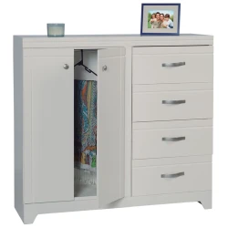 Espiga Cómoda 5 cajones y espacio para colgar ropa o bien acomodo de edredones y ropa de cama, con Acabado en Color Blanco, Diseño Moderno, Cajones Amplios para Almacenar y Organizar