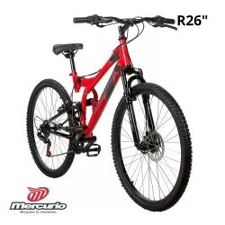 Bicicleta Mercurio R.26 Kaizer ZTX – Bicicleta de Montaña con Doble Suspensión, Frenos V-Brake y Cambios Grip, Perfecta para Rutas de Terreno Difícil