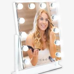 FRATELLO | Espejo de Maquillaje con Luces | Espejo Hollywood para Tocador | 3 Modos de Iluminación | Control Táctil Inteligente | con 12 Focos Led | Rotación 360